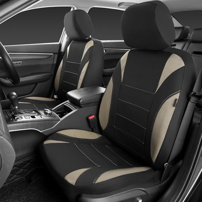 Neoprene EVA Waterproof car seat Covers Front Seats Only, Universal fit for SUV Vehicles Automotive with 5mm Composite EVA Inside,Airbag Compatible (Two Seats 6PCS, Black and Beige)