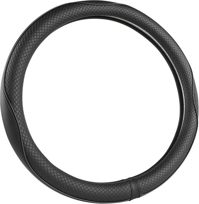 Customized Auto Car Steering Wheel Cover for Dodge RAM 1500 2500 3500, 15.5-16 inch (Black-Large Size)