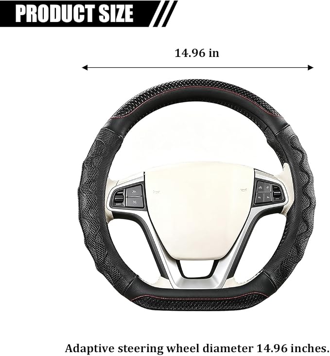 D-Shaped Car Steering Wheel Cover, 14.5-15" Anti-Slip Steering Wheel Protector with 3D Honeycomb Massage Grip, Comfortable Sporty Auto Interior Decor Accessories, Universal Fit (Black)