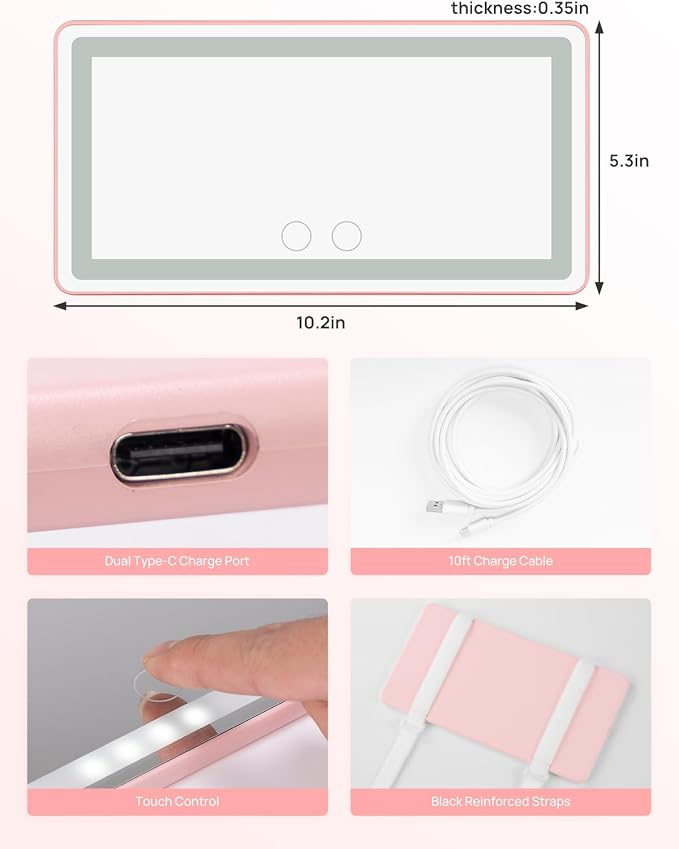Car Sun Visor Vanity Mirror, Car Vanity Mirror With Lights, Makeup Mirror with 3 Light Modes & 60 LEDs, Rechargeable Car Mirror Dimmable Touch Control Travel Makeup Mirror for Car Truck SUV