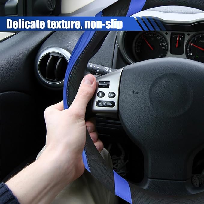Car Steering Wheel Cover, 15 Inch Leather Anti-Slip Breathable Automotive Steering Wheel Protector, Universal Heat Resistant Vehicle Interior Accessories Cars, SUVs, Trucks(Blue)