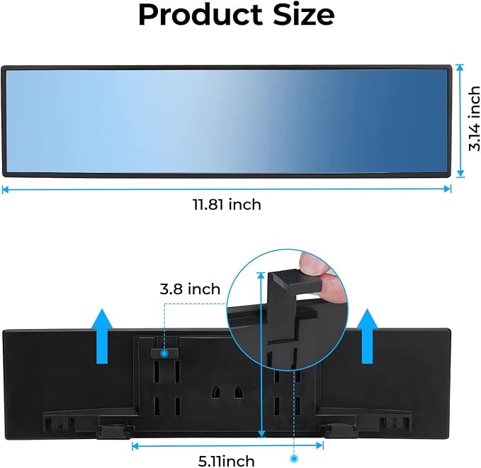 Rear View Mirror, Universal 12 Inch 2 Pack Panoramic Convex Rearview Mirror, Interior Clip-on Wide Angle Rear View to Reduce Blind Spot Effectively for Car SUV Trucks - Bl