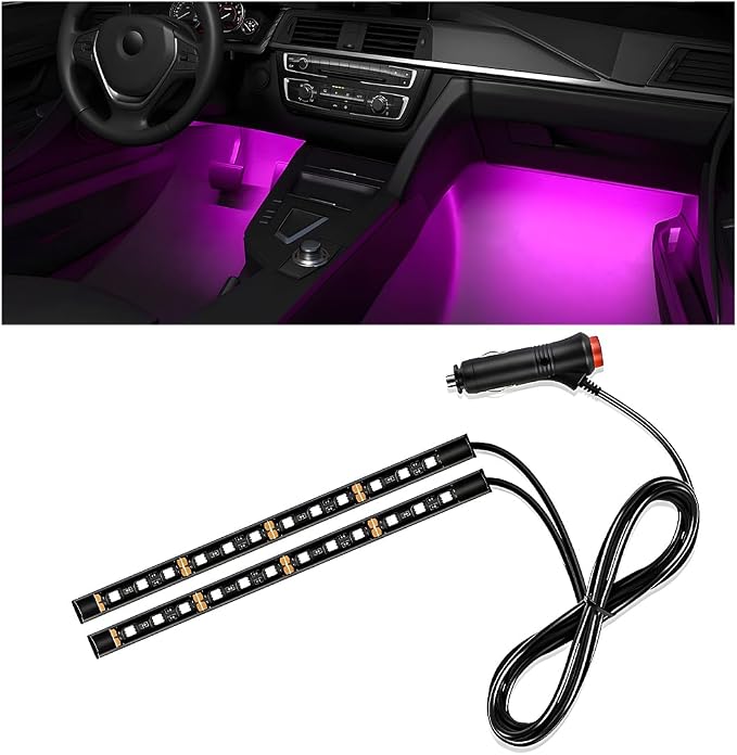Wevdn Car Interior LED Strip Light, 12V 24 LED Neon Ambient Night Light with Cigarette Lighter Plug, Automotive Atmosphere Decorative Under Dash Lighting Kit, Car Accessories (Pink Purple)