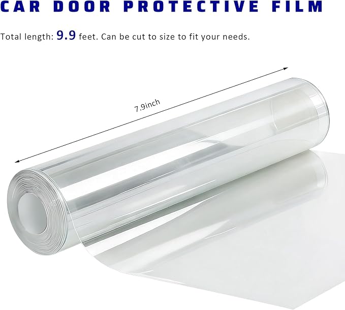 Car Door Protector, 7.87In x 10ft Clear Auto Door Sill Protective Film Tape with Scraper & Knife, Universal Transparent Doors Entry Protector Edge Guards for Most Vehicles