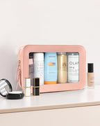 Clear Toiletry Bag, Portable Travel Makeup Pouch with Zipper, TSA Approved Organizer, PVC Cosmetic for Airport Airline Compliant Pink Car Accessories for Women (Pink)