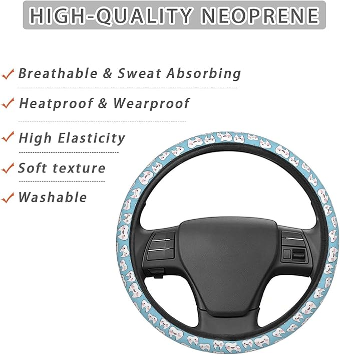 Cartoon Cute_Dental Steering Wheel Covers Anti-Slip Elasticity Car Accessories Steering Wheel Protector Universal 15 Inch for Cars SUV Vehicle Truck