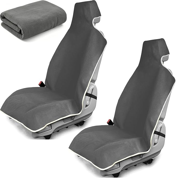 Waterproof Stain Resistant Towel Car Seat Covers，Universal Non-Slip for Gym Workout, Swimming, Beach and Workout Outdoor, Machine Washable(Gray, 2 Pack)