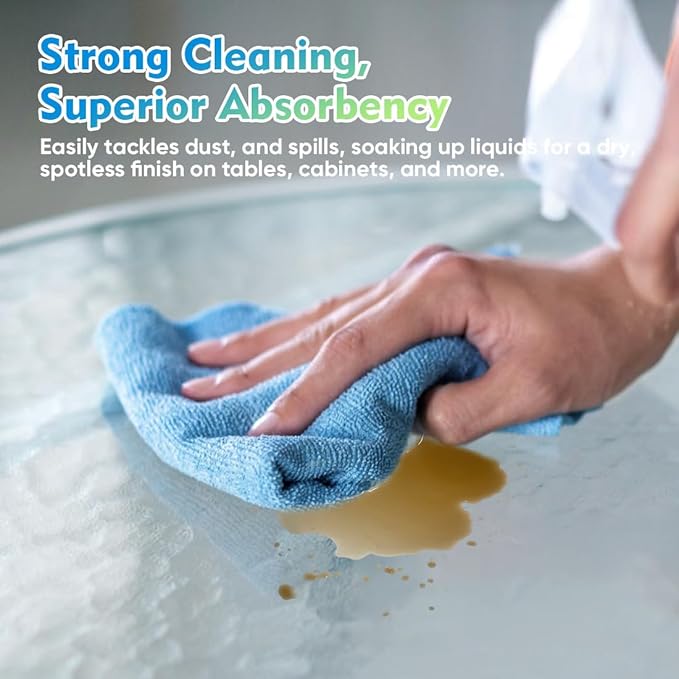 Blue Microfiber Cleaning Cloth 12 Pack, 12.5 x 12.5 inch Microfiber Towels for Cars, Ultra Absorbent Car Washing Cloth, Lint Free Streak Free Cleaning Rags for Car, Kitchen, and Window