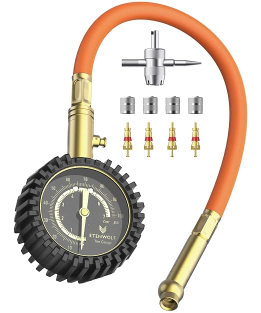 Tire Pressure Gauge 0-100 PSI, ANSI B40.1 Grade A Certified | Accurate Tire Gauges for Tire Pressure with Large Glow Dial, Air Pressure Gauge for Tires, Car Accessories