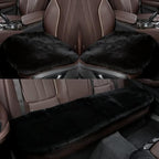 Genuine Sheepskin Auto Seat Pad, Australian Soft Wool Seat Cover Breathable and Sweat-Wicking Universal Fit (Front seat Cushion 2pcs & Rear seat Cushion 1pc, Black)