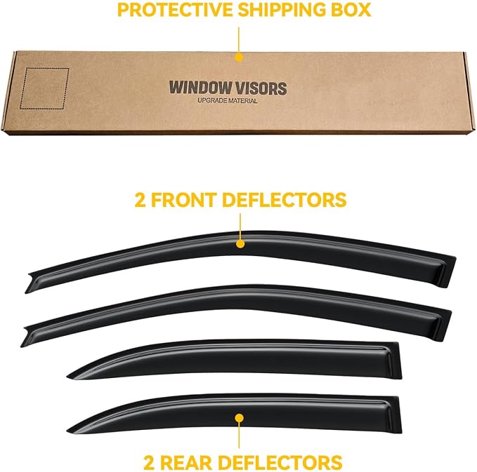 Window Visors for 2003-2008 Toyota Corolla, Rain Guards Shields Vent Deflector Shade Dark Smoke 2004 2005 2006 2007, Tape-On, 4PCS