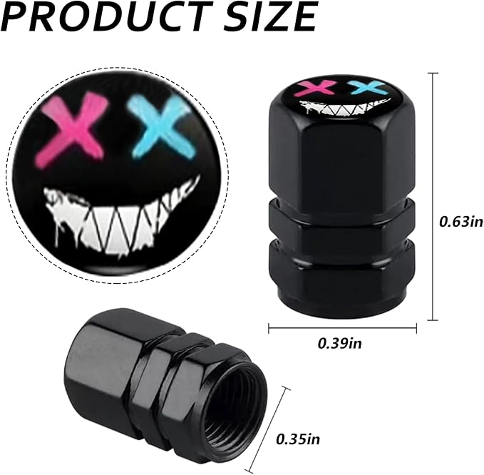 4Pack Smiling Face Tire Valve Caps Universal Tire Air Cap Valves Stem Cover | Aluminum Alloy Rust-Proof Valve Stem Caps, for Auto SUV Truck Motorcycle Bicycle, Smiling Face Gifts for Women Men Drivers
