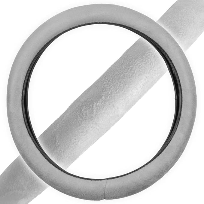 Ergonomic Leather Grip Steering Wheel Cover - Soft Plush Memory Foam Grip for Standard Size Wheels 14.5-15 inch Gray