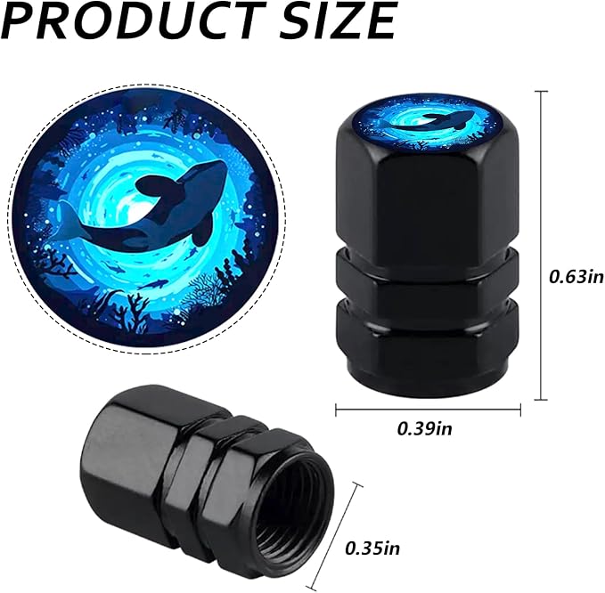 4Pack Killer Whale Tire Valve Caps Universal Tire Air Cap Valves Stem Cover | Aluminum Alloy Rust-Proof Valve Stem Caps, for Auto SUV Truck Motorcycle Bicycle, Killer Whale Gifts for Women Men Drivers