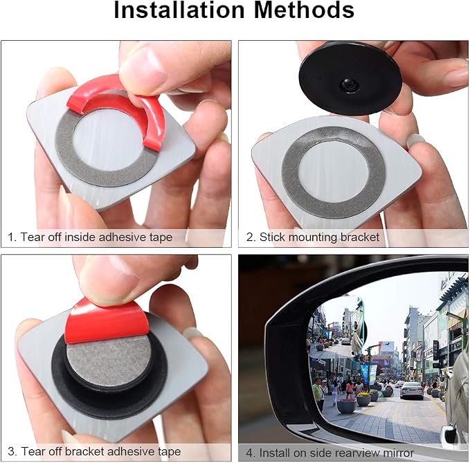 Frameless Blind Spot Mirror for Cars - 2 Pack HD Glass Convex Rear View Mirror, 360° Rotate Sway Adjustable Side Mirror for SUV, Truck, Van - Driving Safety Accessories