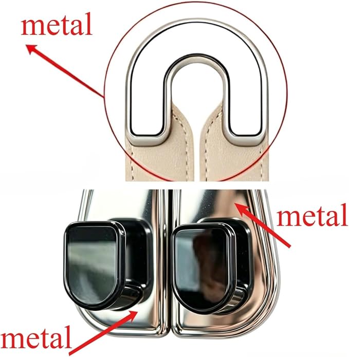 2 Pack Car Headrest Hooks for Purses and Bags Cute Leather Car Seat Back Head Rest Double Hooks for Bags Cute Pink Beige Car Accessories Headrest Back Seat Handbags Hook (Black 2 Pack)