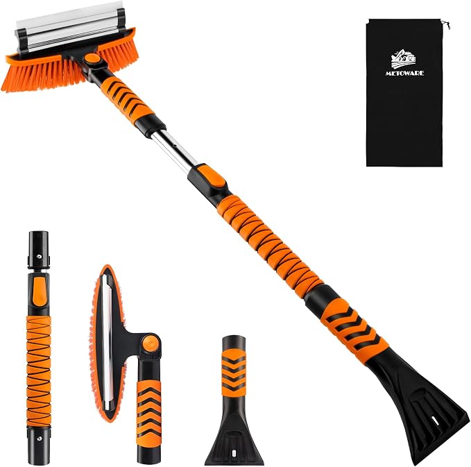 44'' Snow Brush and Ice Scrapers for Car Windshield, Extendable Snow Brush for Car with Ergonomic Foam Grip and 360° Pivoting Brush Head for Car SUV Truck