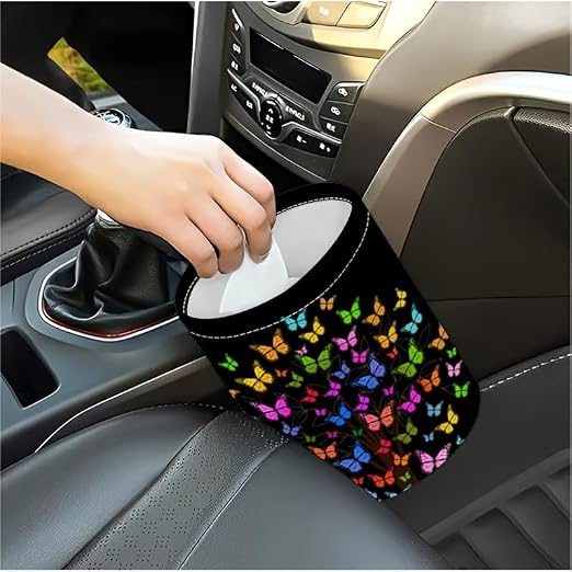 Portable Reusable Waterproof Car Trash Bin, Multipurpose Vehicle Organizer, Road Trip Essentials (Butterfly)