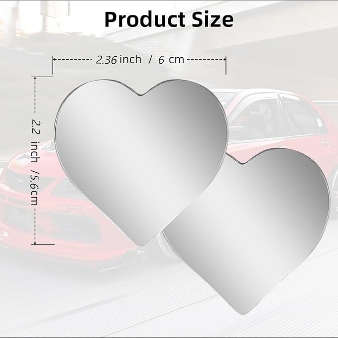 Heart Shaped Blind Spot Mirrors 2 Pack, Large Wide Angle Convex Mirror for Car Side Mirror Blindspot - Enhanced Safety Rear View Mirror Accessories, Universal Fit for Cars SUVs Trucks (2.36"×2.2")