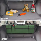 Car Trunk Organizer, Backseat Hanging Large Storage with Adjustable Straps, Waterproof Collapsible Cargo Bag with 4 Pockets, Sturdy Space Saver Frees Trunk Floor for SUV, Truck, MPV