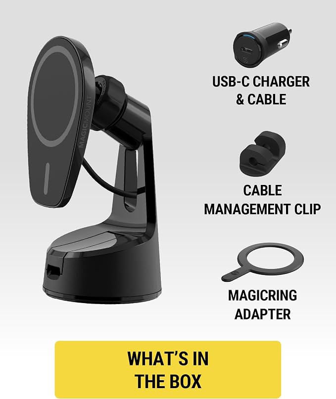 MPQ6 Magnetic Phone Holder for Car Dashboard/Windshield, 15W Wireless Fast Car Charger Stand, Hands Free Cell Phone Mount Compatible with iPhone 17/16/15/14/13/12 Series & MagSafe Case