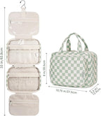Hanging Toiletry Bag for Women Travel Checkered Makeup Bag Organizer Toiletries Bag for Travel Size Essentials, Accessories, Brushes, Cosmetics (Green Checkerboard (Medium))