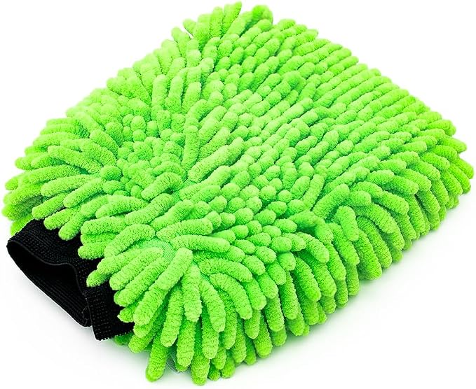 Premium Chenille Microfiber Knobby Wash Mitts - Perfect for Car Washing and Detailing; Scratch-Free, Lint-Free, Double-Sided, Plush, and Absorbent; Lime Green (2-Pack)