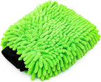 Premium Chenille Microfiber Knobby Wash Mitts - Perfect for Car Washing and Detailing; Scratch-Free, Lint-Free, Double-Sided, Plush, and Absorbent; Lime Green (2-Pack)