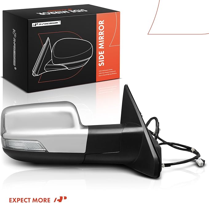 Passenger Side Power Door Mirror - Compatible with Ram 1500 2019 2020 2021 2022 - Heated Power Folding Chrome Outside Rear View Mirror w/Turn Signal Puddle Light and Blind Spot Detection
