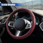 15 Inch Leather Car Steering Wheel Cover for SUV, Truck, Burgundy | Anti-Slip Breathable Automotive Steering Wheel Protector, Universal Heat Resistant Vehicle Interior Accessories