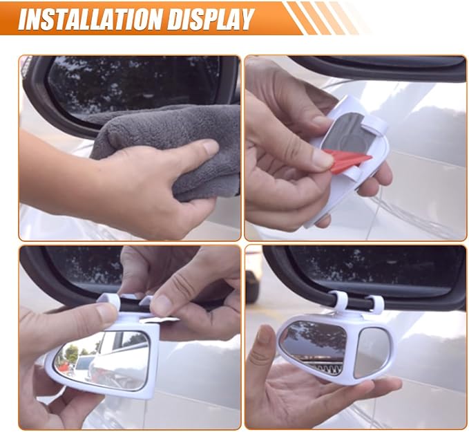 YoRise 2PCS Car Blind Spot Mirrors, 360° Adjustable Wide Angle Auxiliary Rear View Mirror, HD Glass Side Mirror Blindspot, Universal Car Convex Mirrors for Most Vehicles (White)