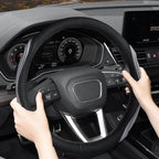 15 Inch Car Leather Steering Wheel Cover, Automotive Accessories Elastic Breathable Anti-Slip Soft Wheel Protector Fits Men and Women, Suitable for SUVs, Trucks, Vehicles and RVs (Gray-1)
