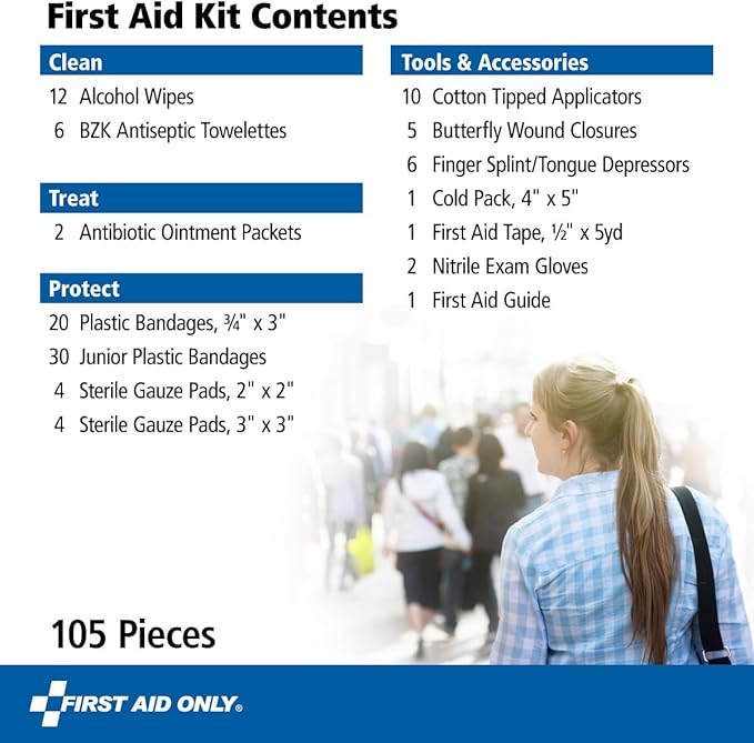 91249 On-The-Go All-Purpose Emergency First Aid Kit for Car, Travel, Home and Business, 105 Pieces