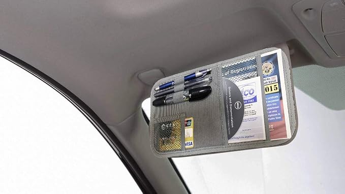 Car Sun Visor Organizer, Auto Visor Holder Interior Accessories Pocket Organizer - Car Registration Holder Document Storage Pouch Pen holder - Grey