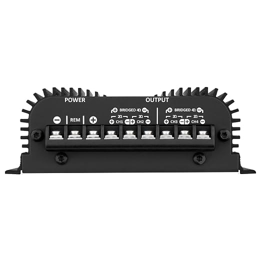 TS 400x4 2 Ohms Black Multichannel Stereo Amplifier 400 Watts Rms, 4 Channels, Full Range, Car Audio Digital 2 Bridged Channel, Crossover High/Low Pass, with RCA and Automatic High Level Input