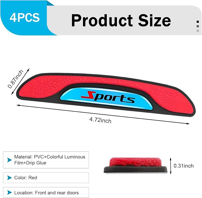4 PCS Car Door Edge Guards, Luminous Anti-Collision Car Door Protector, Anti-Scratch Vehicle Side Door Edge Guard Trim, Universal for Most Cars, Sedans, Trucks, SUVs (Red)