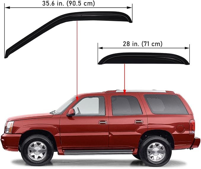 Extra Durable Tape-on Auto Window Visor, Fit 2000-2006 Chevrolet Tahoe/GMC Yukon, 2001-2006 Yukon Denali, 2002-2006 Cadillac Escalade (Standard), Original Rain Guard Deflector, Smoke, 4Pcs