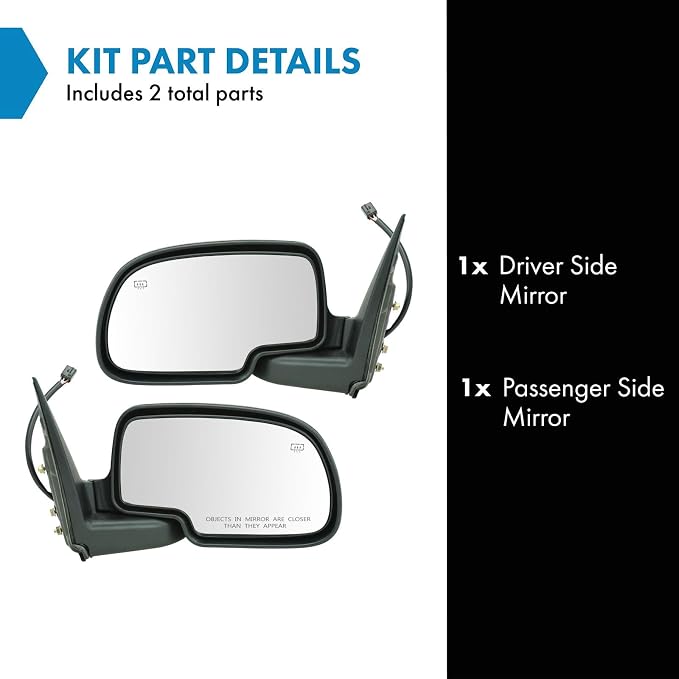 2 Piece Driver and Passenger Side Mirror Assembly Set Manual Folding Electric Adjustment Heated No Memory Black Compatible with 1999-2002 Chevrolet Silverado 1500 GMC Sierra 1500