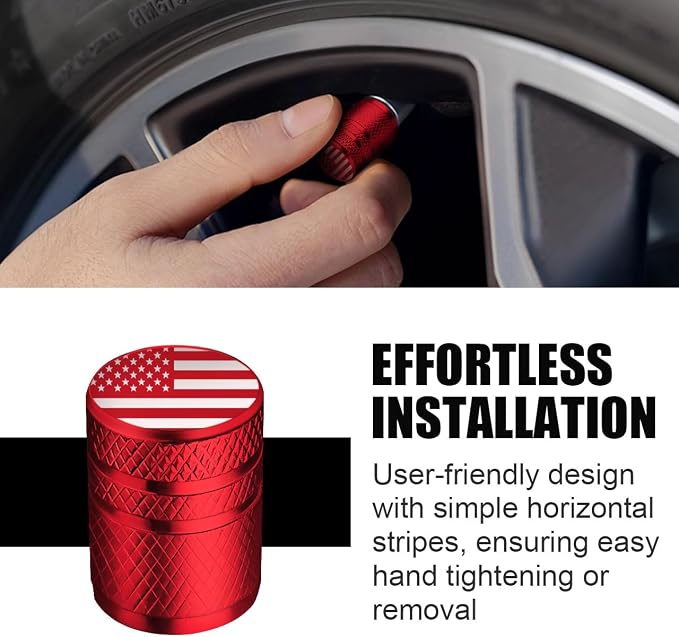 American Flag Tire Valve Stem Caps - (5 Pack) Metal Air Caps with Plastic Liner, Corrosion Resistant, Leak-Proof, Universal Stem Covers for Cars Trucks Motorcycles and Bikes - Red