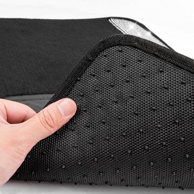 3 Row Bling Diamond Car Mats Shining Carpet Rhinestones Sparkly Glitter Floor Mats Anti-Slip PVC Heel Pad Universal for Automotive SUV,Sedan,Van, 3rd Row 2 Rear for Girl Women, Black Silver