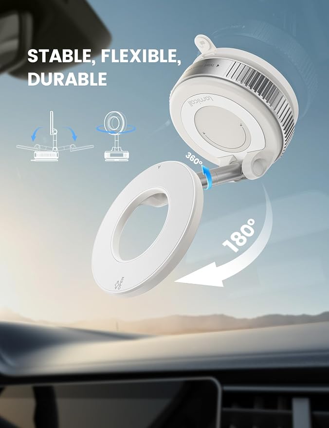 Car Phone Mount - [70 LBS Strongest Suction] for Magsafe Car Mount, 360° Adjustable Suction Cup Phone Mount Dashboard Windshield Vacuum Magnetic Phone Holder for Car White