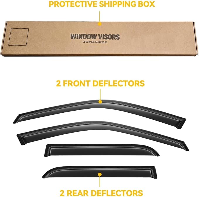 Rain Guards for 2002-2006 Honda CR-V CRV, Out-Channel Window Visor Shields Vent Deflector Shade Wind Dark Smoke 2003 2004 2005 02 03 04 05 06, Tape-On Outside-Mount, 4PCS