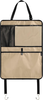 Tan Seat Back Organizer Car Backseat Protective Kick Mat with Mesh Pockets, Automobile Seat Cover Protector