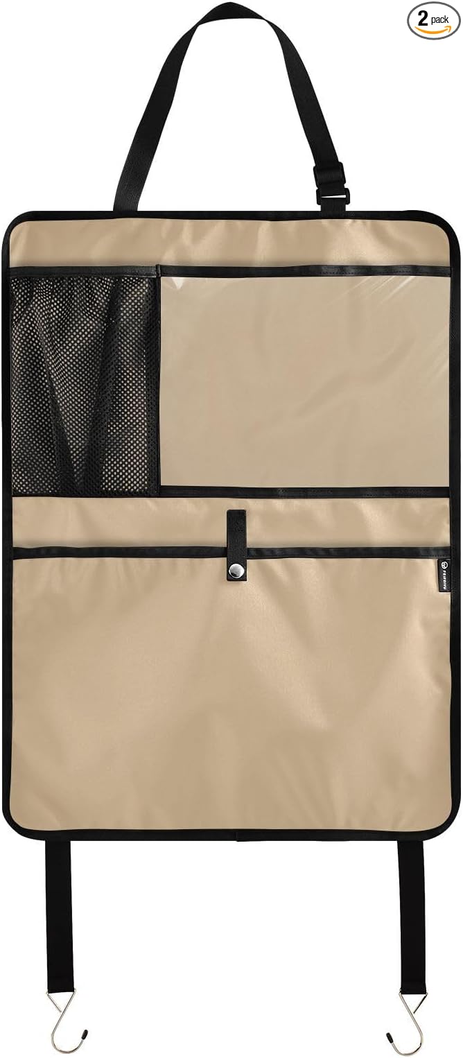 Tan Kick Mats Back Seat Protector, 2 Pack Back Seat Organizer for Kids