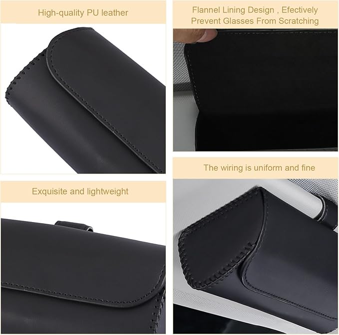 Sunglasses Holder for Car Visor, PU Leather Visor Sunglasses Holder Clip, Auto Eyeglasses Protective Storage Case, Universal Cars Sunvisor Accessories Organizer Box for Sedan, SUV, Van (Black)