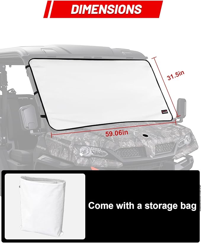 UTV Windshield Snow Cover Compatible with Cfmoto Uforce 1000/1000 XL 2019-2025 and U10 Pro, Waterproof Transport Windshield Protector for Ice and Snow (White)
