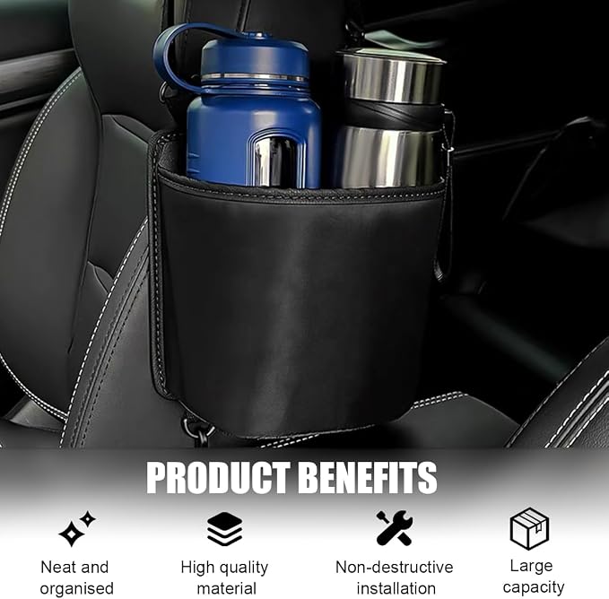 Yourkar Car Seat Side Large Cup Holder Expander Adapter Bag, Auto Seat Storage Hanging Bag for Water Bottle Cup and Drink, Multifunctional Auto Interior Organizer with Waterproof Liner