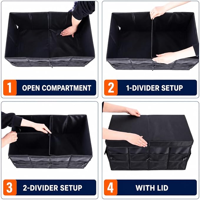 Premium Car Trunk Organizer, Heavy Duty Foldable SUV Storage Box with Non-Slip Bottom, Waterproof Oxford Cloth, Large Capacity Sturdy Cargo Organizer for Car, Truck