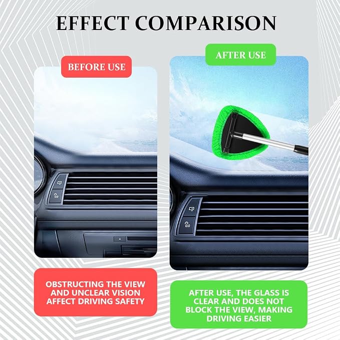 19" Extra-Long Windshield Cleaner Tool, Auto Glass Wiper Brush Kit | Car Interior Detailing Cleaning Kit with Extendable Handle and 4 Reusable Microfiber Pads, Car Window Cleaner, for Cars