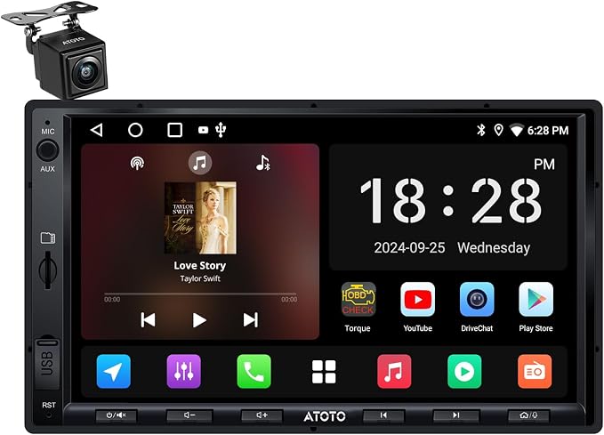 A5L 7 inch Android Double DIN Car Stereo, Wireless CarPlay & Android Auto, Wi-Fi/USB/BT, QLED Touchscreen Car CarPlay, Backup Camera,MirrorLink, 24B-EQ DSP, SWC,FM/AM/SS Radio, AI&GPS Track